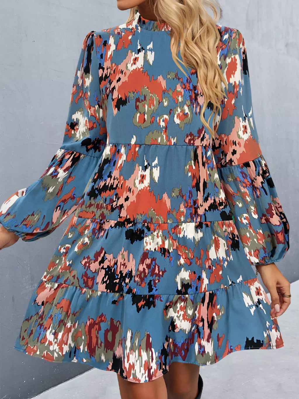 Printed Balloon Sleeve Mini Dress (19)