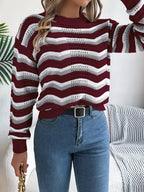 Striped Round Neck Long Sleeve Sweater (9)