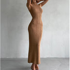 Knitted Turtleneck Sleeveless Midi Dress Elegant French photo 5