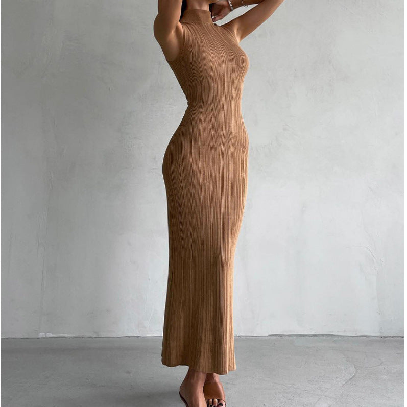 Knitted Turtleneck Sleeveless Midi Dress Elegant French photo 5