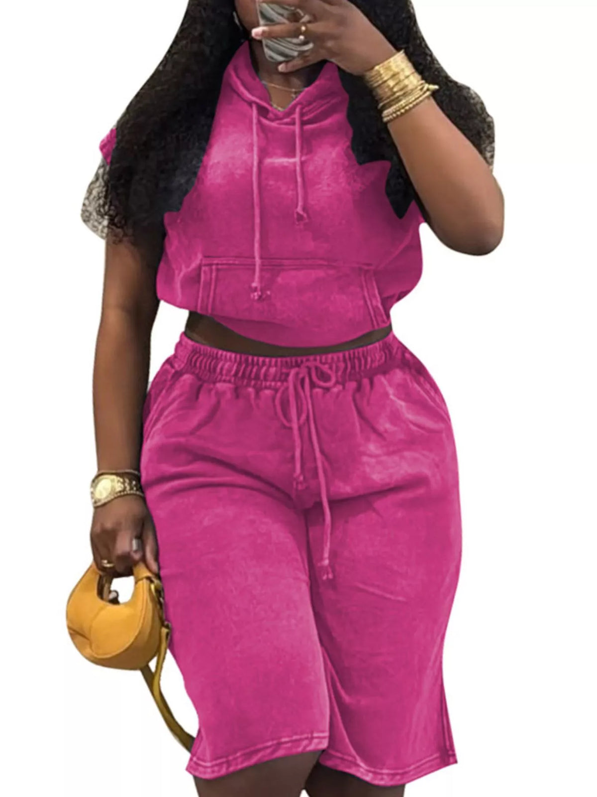 Hooded Crop Top Shorts Set (2)