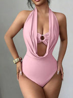 Halter Neck Ruched Ring Detail Bodysuit (8)