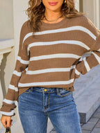 Striped Round Neck Dropped Shoulder Sweater (8)