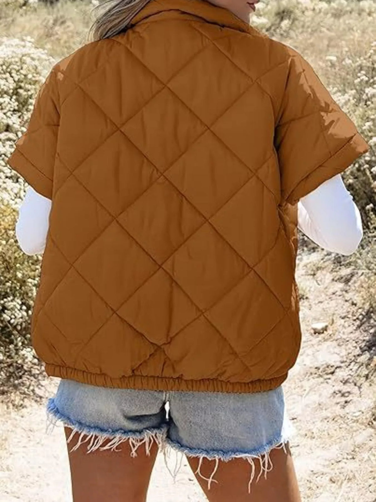 Quilted Zip Up Short Sleeve Winter Coat (10)