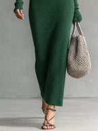 Hooded Knit Maxi Dress Button-up Placket Chest Pockets (7)