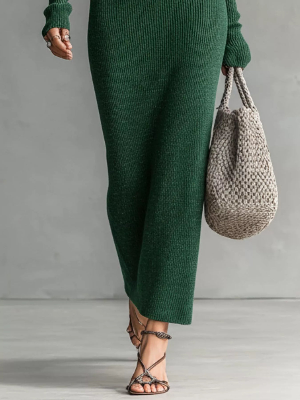 Hooded Knit Maxi Dress Button-up Placket Chest Pockets (7)
