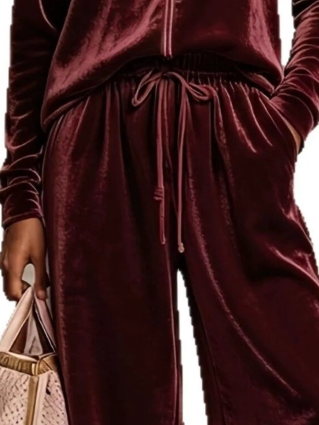 Velvet Zip-up Top Pants Set (2)
