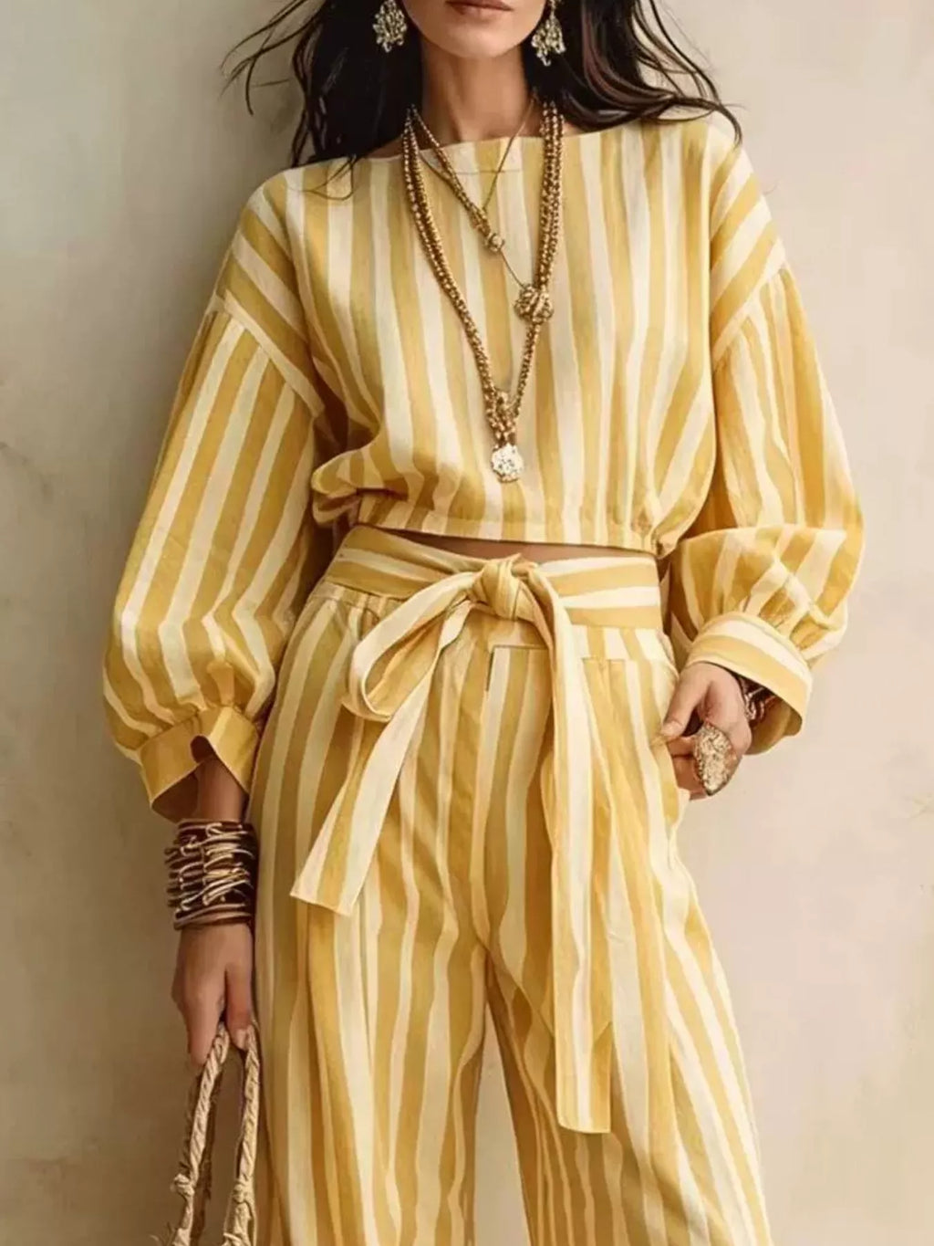 Striped Long Sleeve Top Pants Two-piece Set (15)