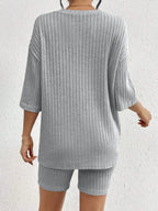 Ribbed Round Neck Top Shorts Set (18)