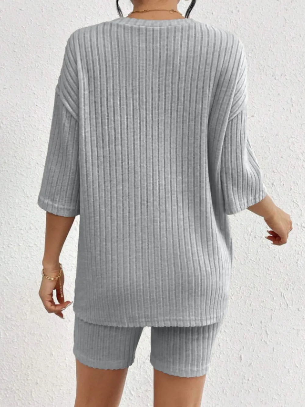 Ribbed Round Neck Top Shorts Set (18)
