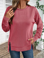 Side Slit Round Neck Sweatshirt (28)
