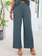 Lace Detail Short Sleeve Top Pants Set (14)