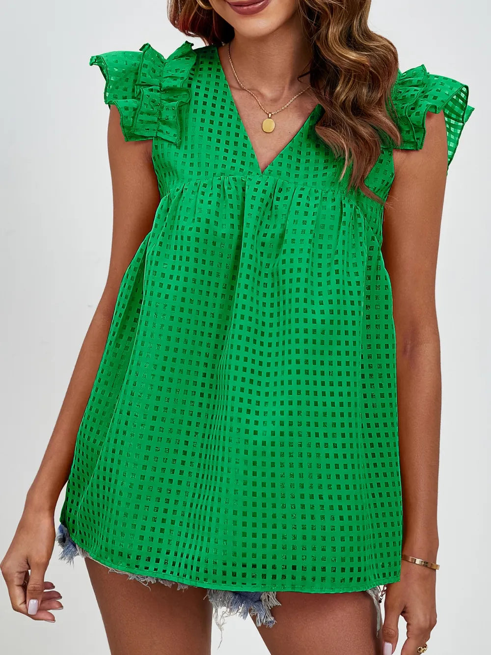 Ruched V-neck Cap Sleeve Blouse (9)