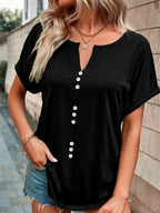 Full Size Decor Button Short Sleeve T-shirt Plus (5)