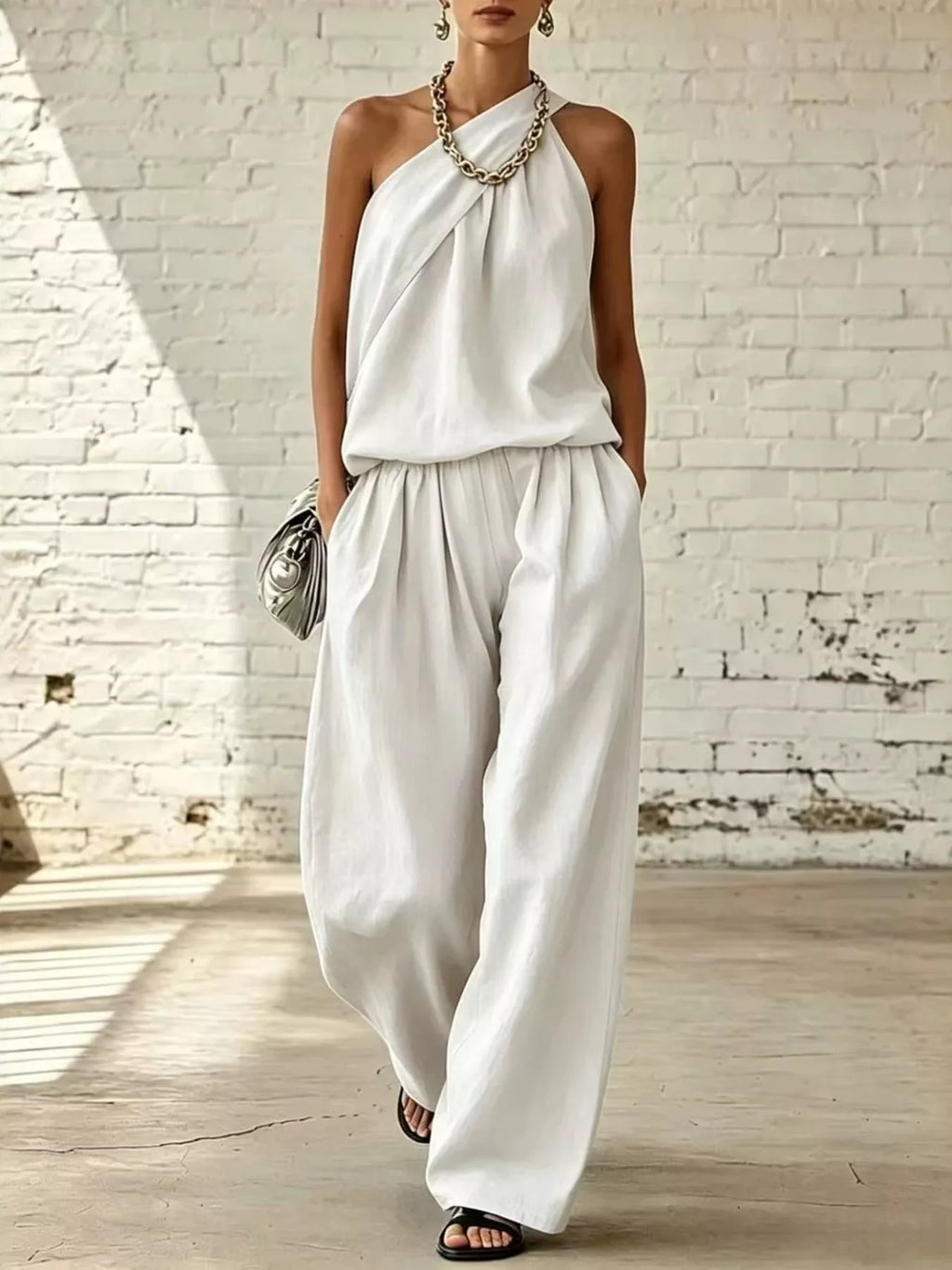 Full Size Sleeveless Top Wide-leg Pants Set Plus