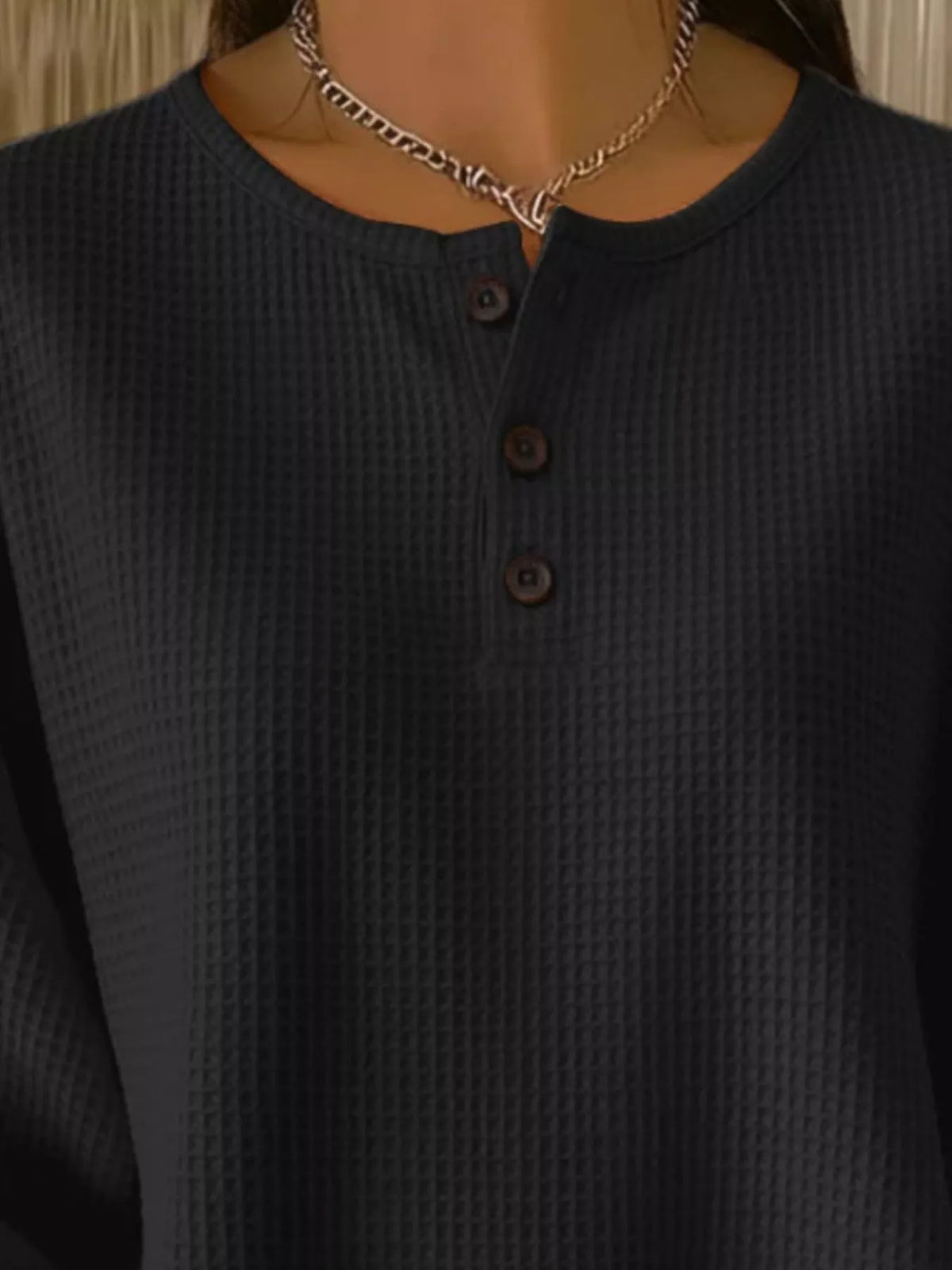 Full Size Casual Waffle Knit Button Detail Pullover Plus (11)