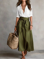 Full Size Button-down Shirt Skirt Set Plus