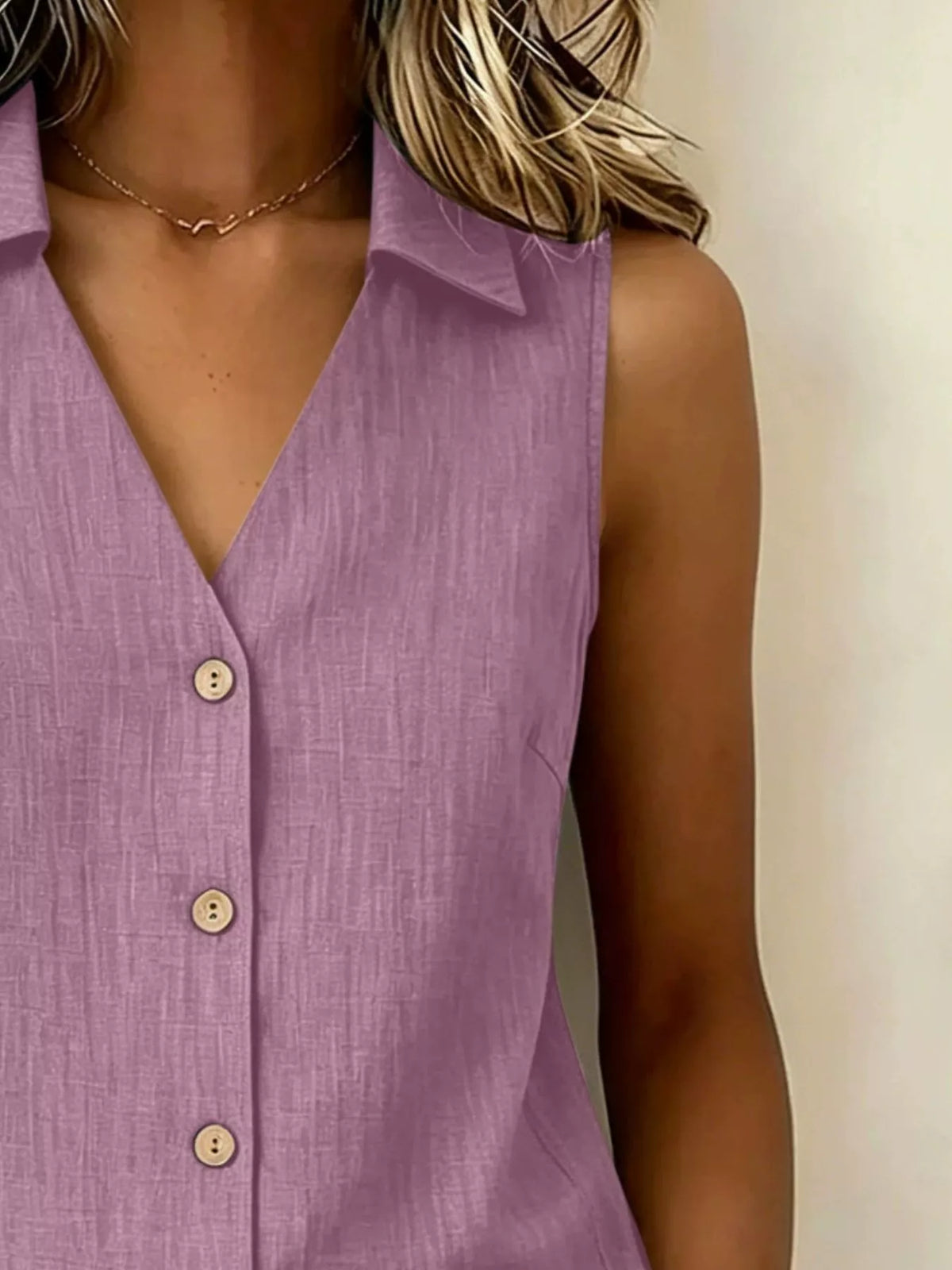 Full Size Button-up Collared Neck Sleeveless Top Plus (8)