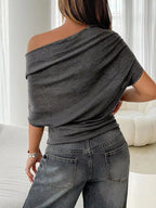 Off-shoulder Ruched Knit T-shirt (17)