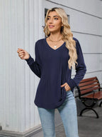 V-neck Long Sleeve Relaxed Fit T-shirt (32)