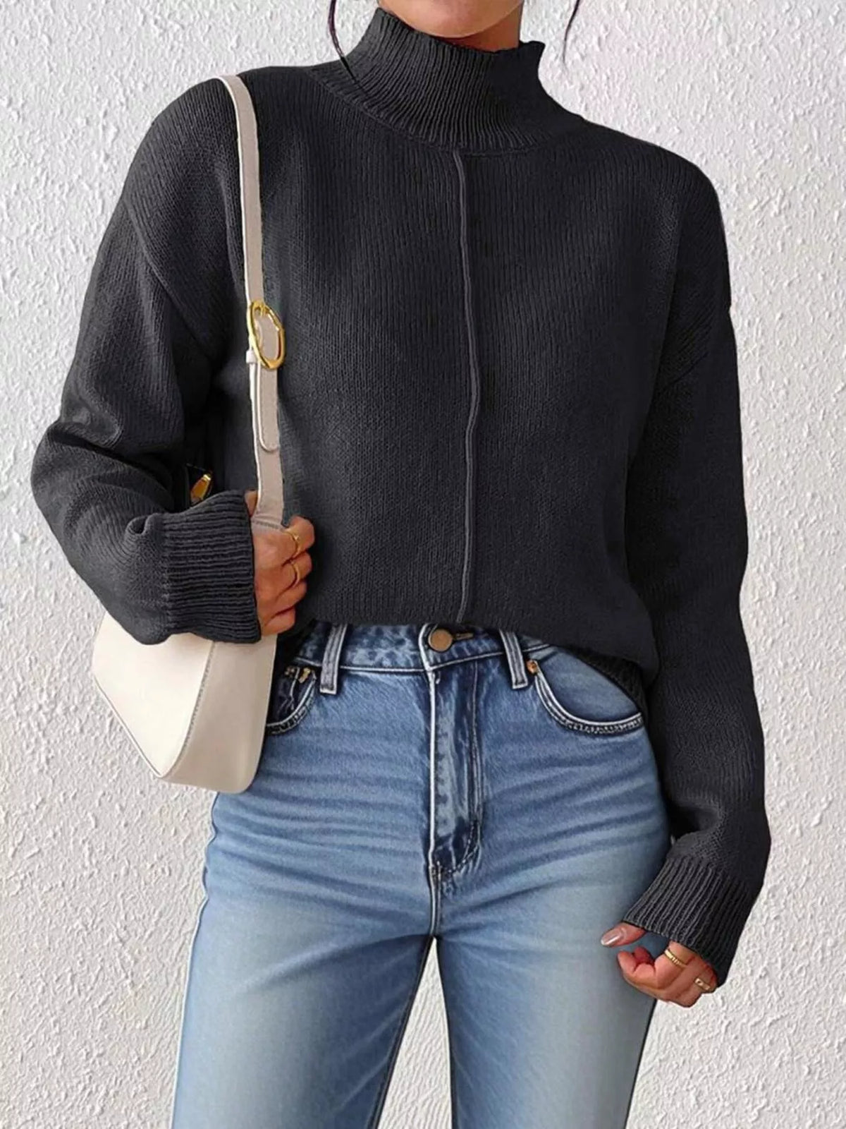 Turtleneck Dropped Shoulder Sweater (7)