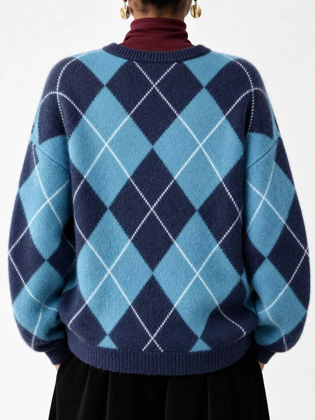 Argyle Pattern Fuzzy Knit Sweater (28)