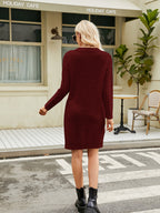 Notched Neck Cable-knit Slit Sweater Dress (10)