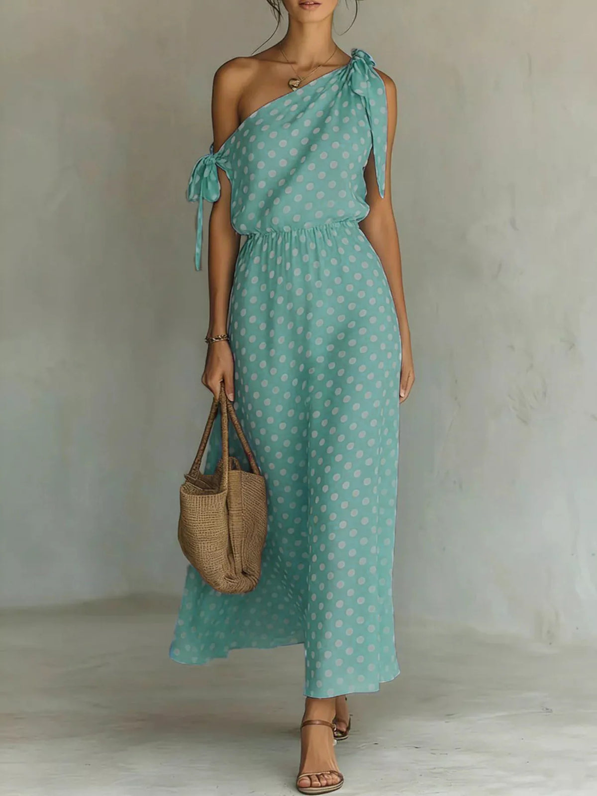 Full Size Polka Dot One-shoulder Maxi Dress Tie Details Plus (8)