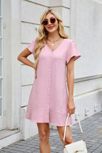 Tied Button Up Short Sleeve Mini Shirt Dress (11)