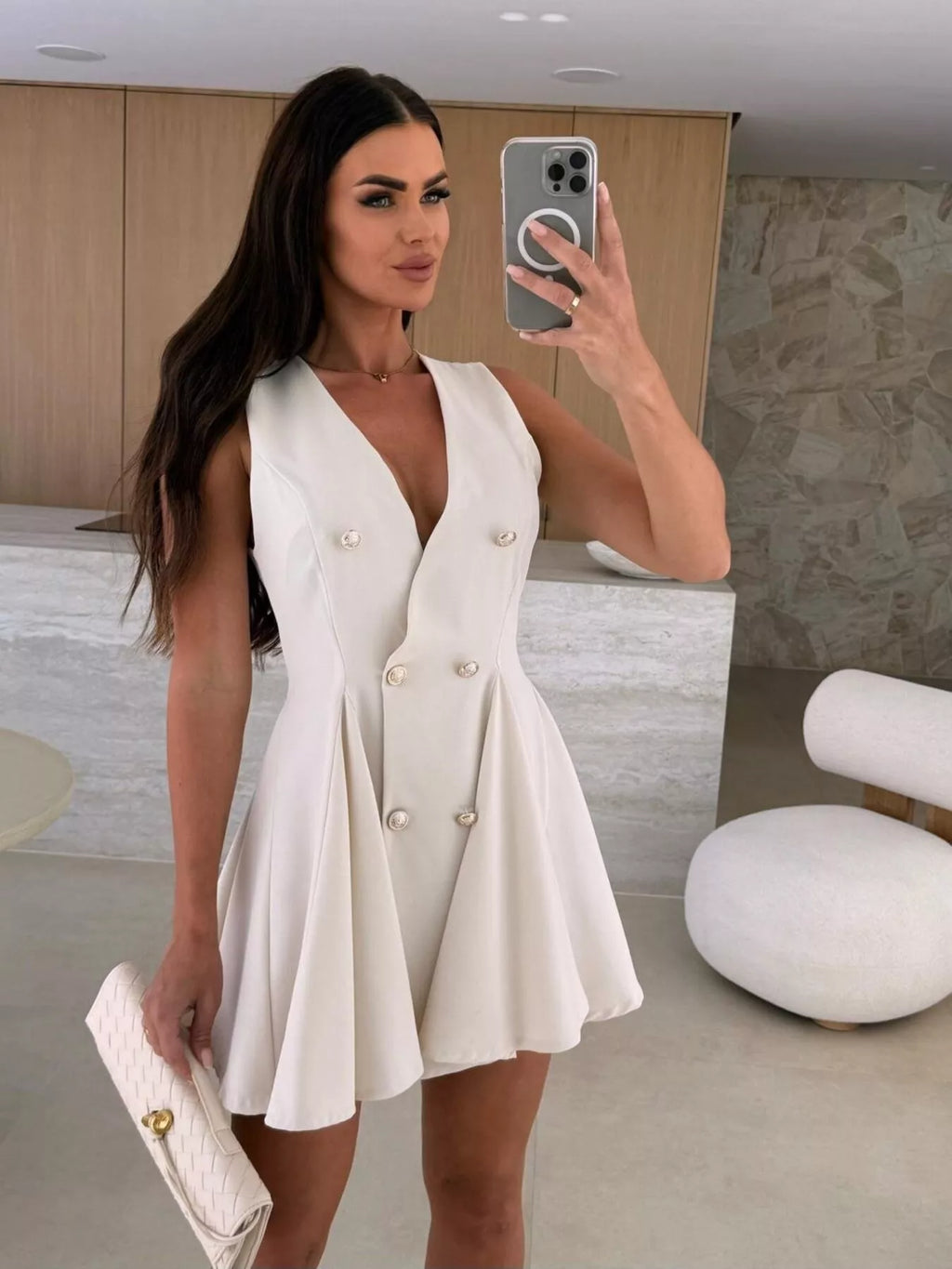 Double-breasted V-neck Mini Dress (3)