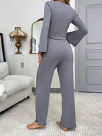 Lace Detail Flare Sleeves Top Pants Lounge Set (10)