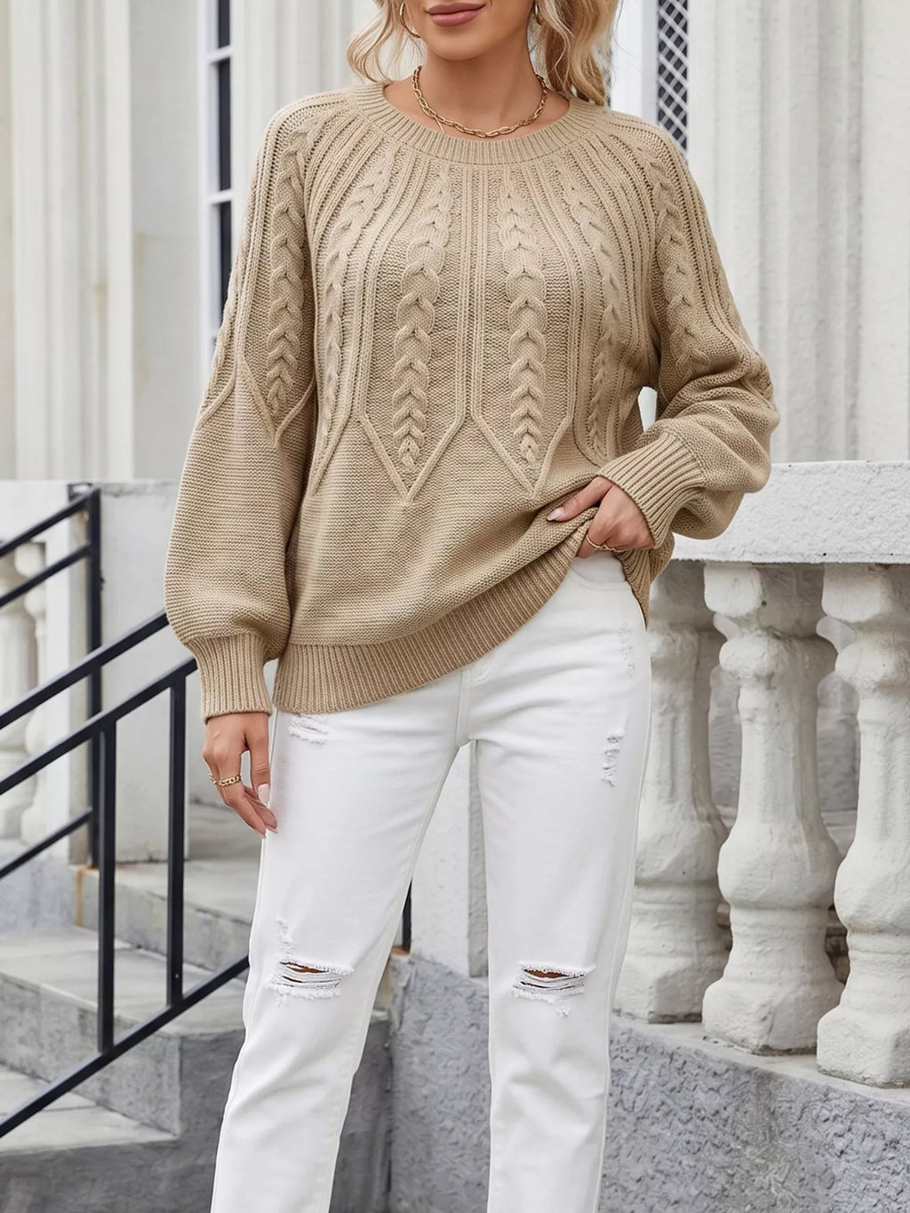 Cable-knit Round Neck Sweater (12)