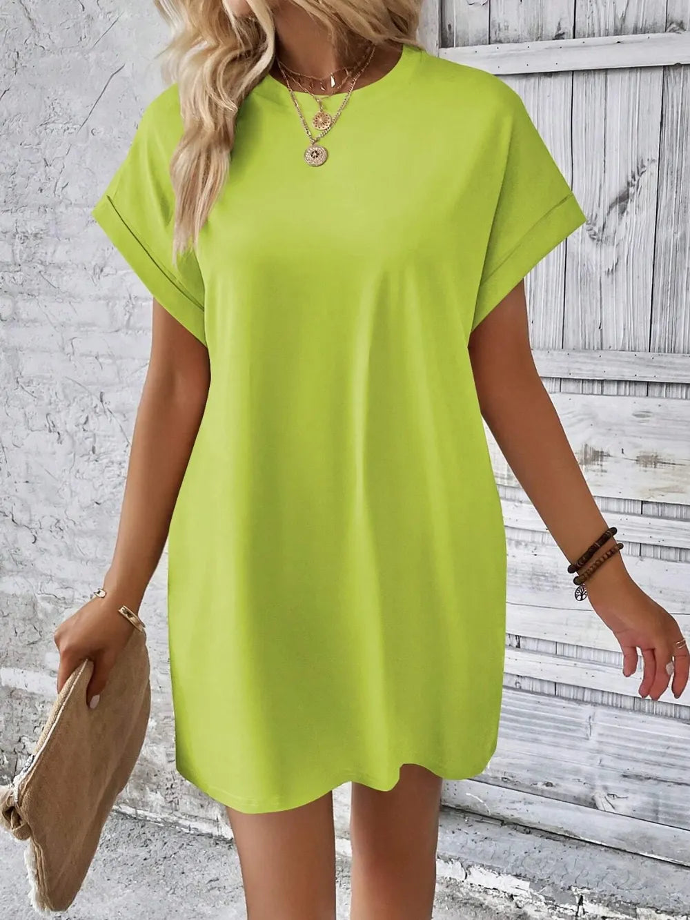 Round Neck Short Sleeve Mini Dress (13)