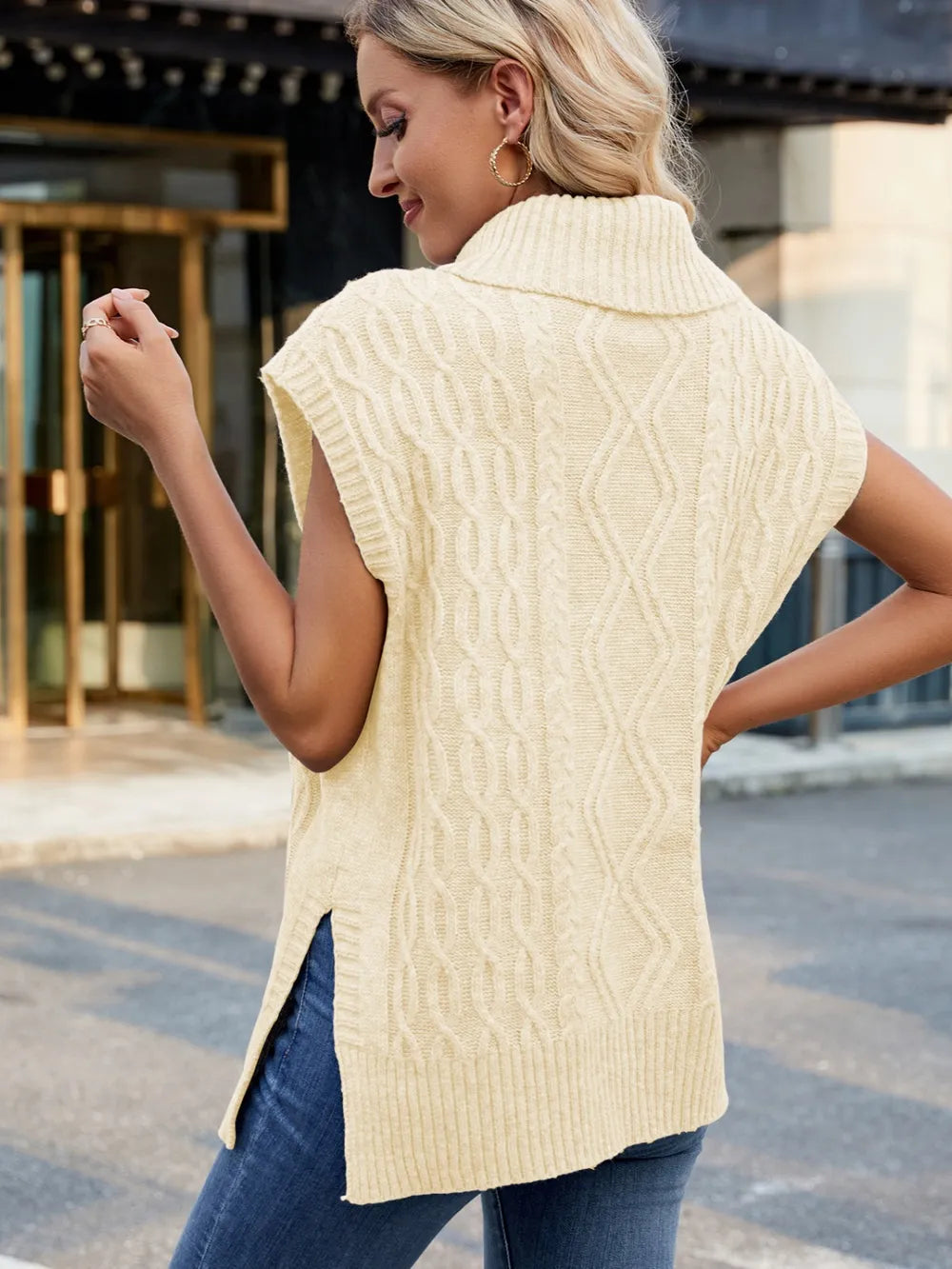 Side Slit Turtleneck Sweater Vest (11)
