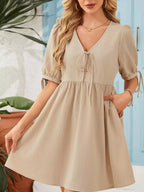 Tie-neck Puff Sleeve A-line Mini Dress (2)