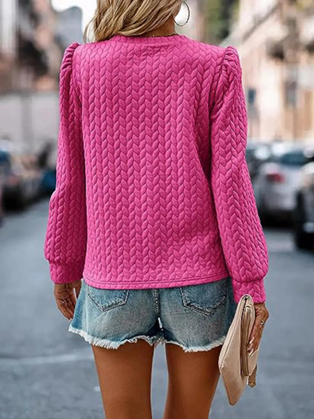 Texture Round Neck Long Sleeve Sweatshirt (3)
