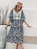 Printed Tie Neck Midi Dress (4)