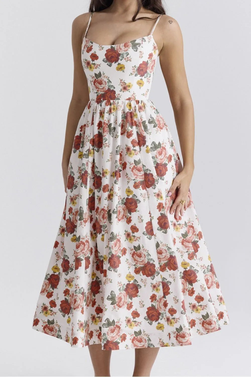 Floral Print Spaghetti Strap Midi Dress (4)