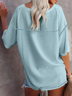 Waffle Knit V-neck Short Sleeve T-shirt (21)