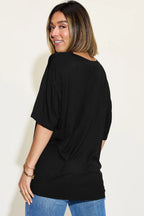 Full Size Bamboo V-neck Drop Shoulder T-shirt (17)