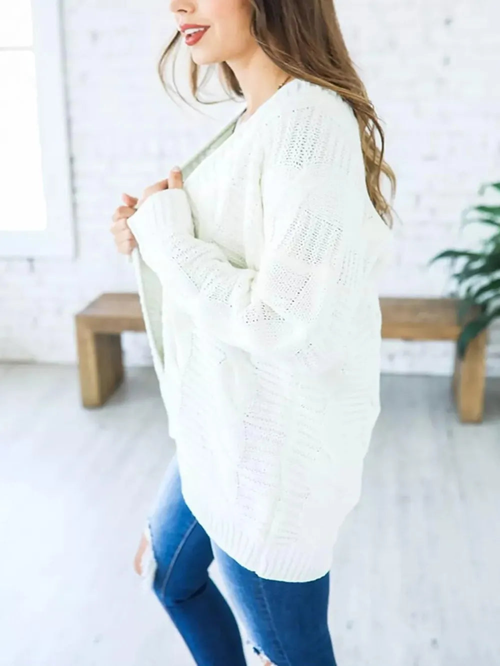 Cable-knit Open Front Long Sleeve Cardigan (12)