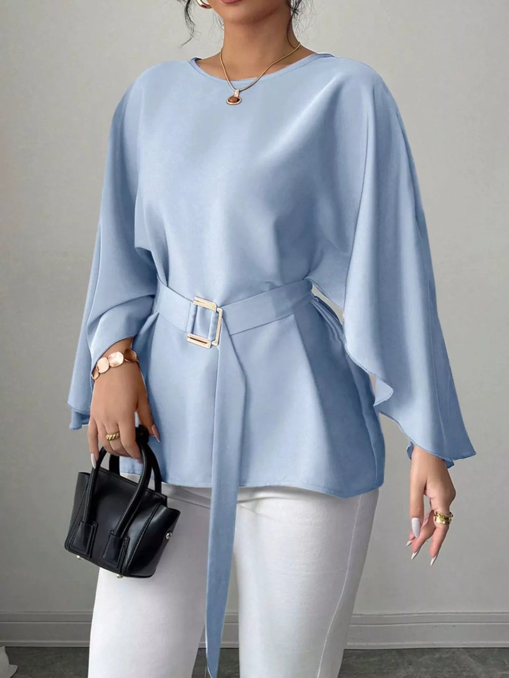 Batwing Sleeve Belted Blouse (2)