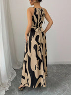 Abstract Print Halter Neck Maxi Dress (3)