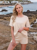 Round Neck Short Sleeve Top Shorts Sweater Set
