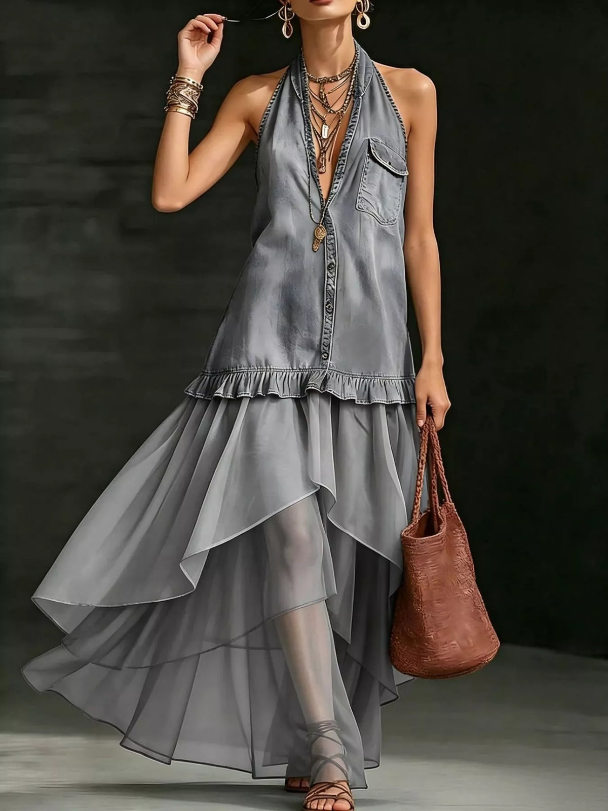 Ruffled Halter Neck Maxi Dress (6)