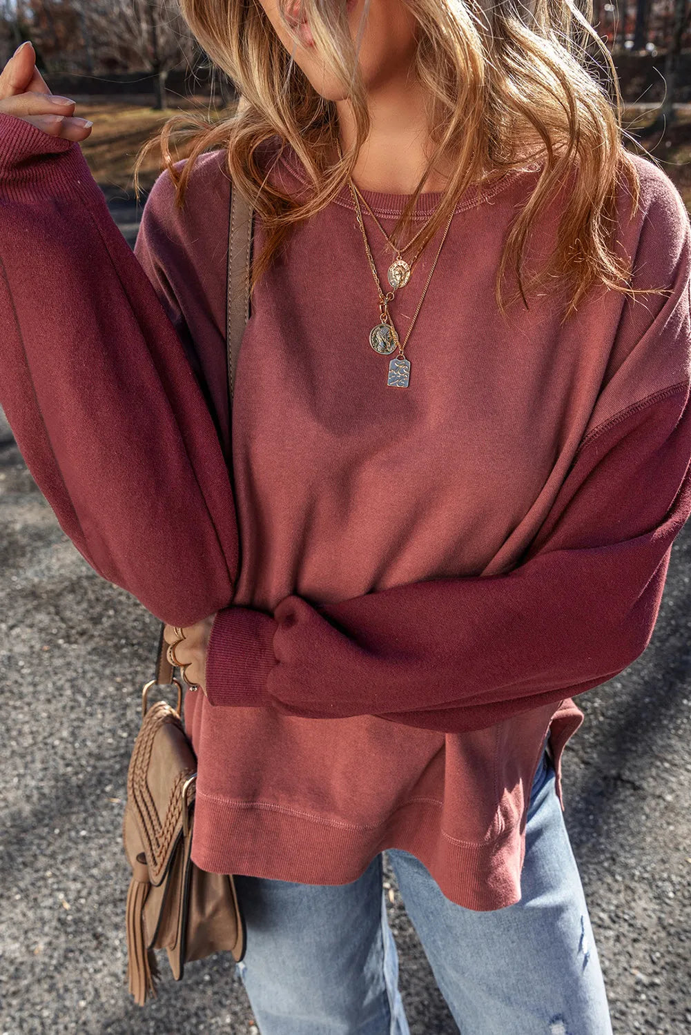 Contrast Round Neck Long Sleeve Sweatshirt (8)