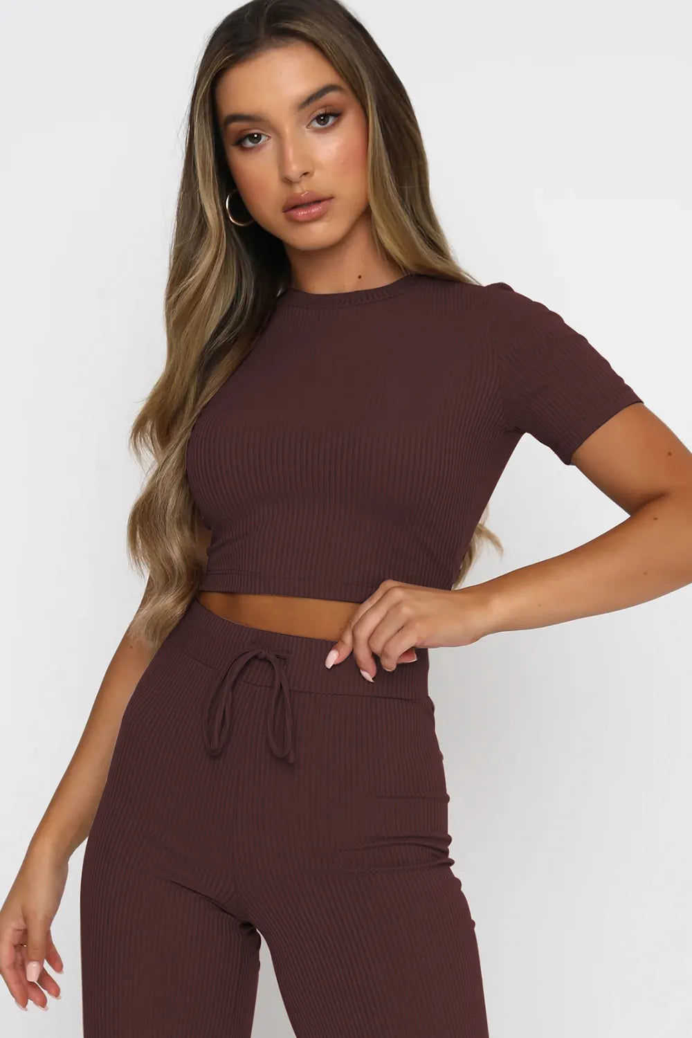 Round Neck Short Sleeve Top Pants Set (3)