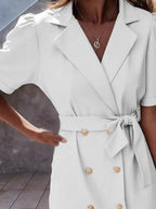 Lapel Collar Short Sleeve Tie Waist Mini Dress (6)