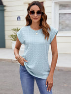 Textured Round Neck Cap Sleeve T-shirt (2)