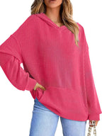 Ribbed Oversized Hoodie Sweatshirt Pocket